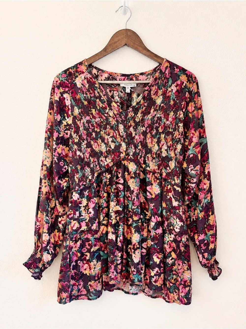 Maurices Smocked Floral Babydoll Boho Cottagecore Prairie Peplum Blouse XL G84